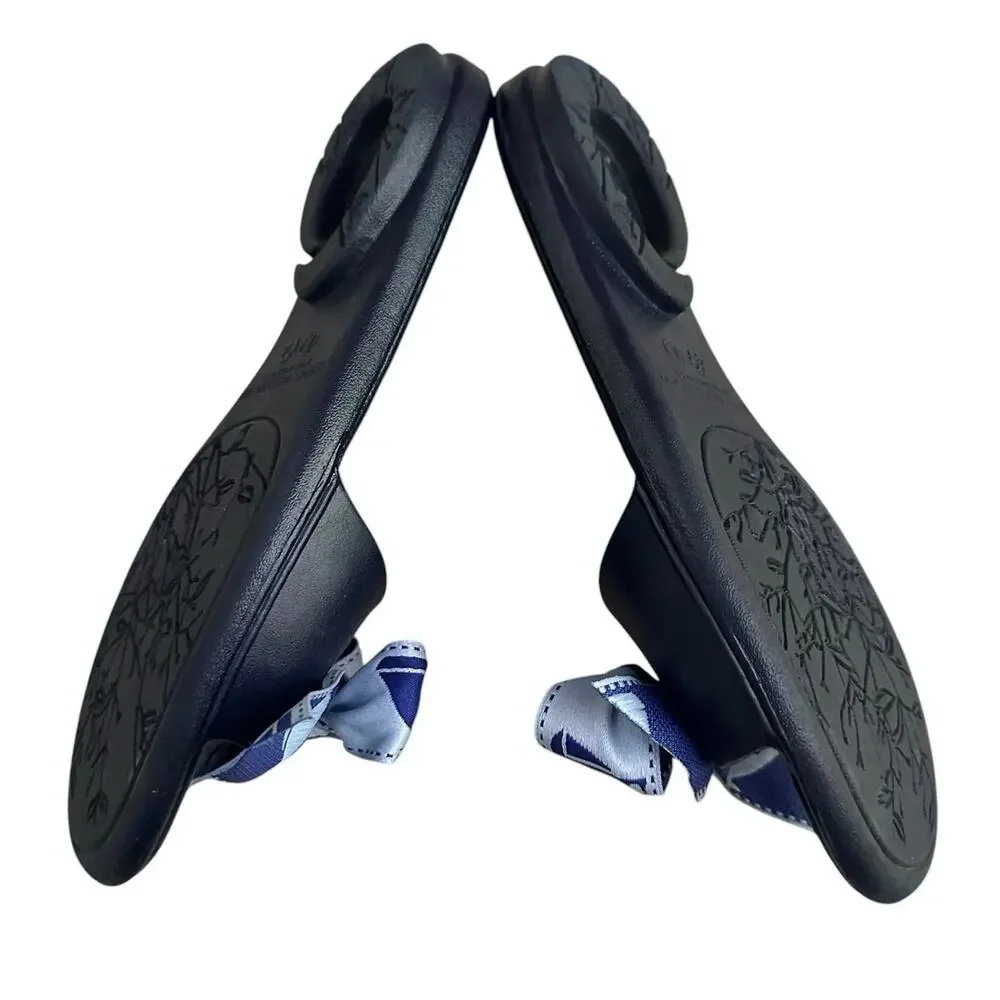 Oka-B Navy Comfort Slide Sandals Blue Sailboat Bow Women Size L (10-11) Made USA